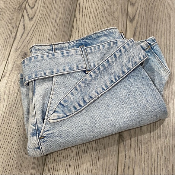 Express Super High Rise Midi Denim Shorts Women’s Size 6 R Mom Jean Belted Jorts - Picture 13 of 13